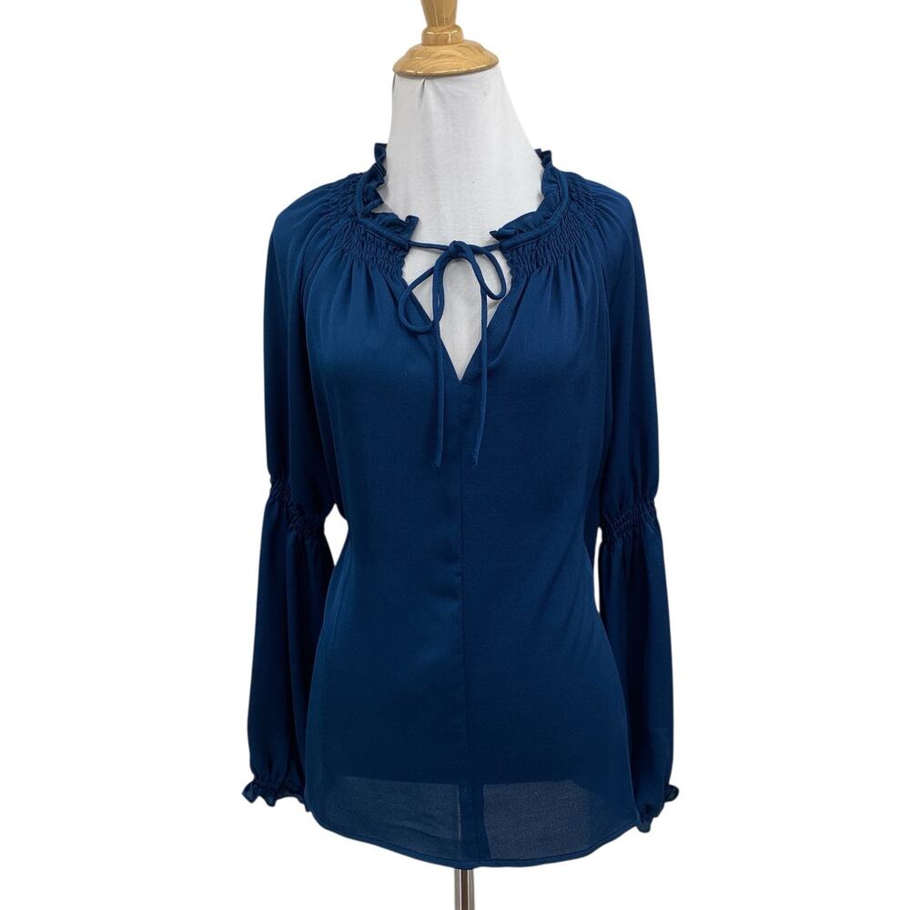 Current Air Top Womens Small Dark Teal Modern Romance Ruffled Long Sleeve Blouse